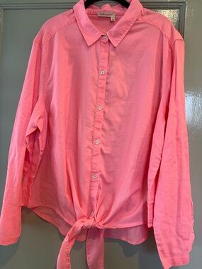 FRESH PRODUCE Peach Cotton Tie Front Button Down Blouse Size 2X EUC